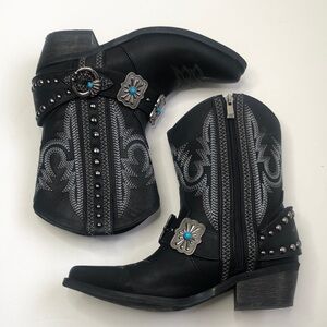Black Western Ankle Boots with Silver Accents